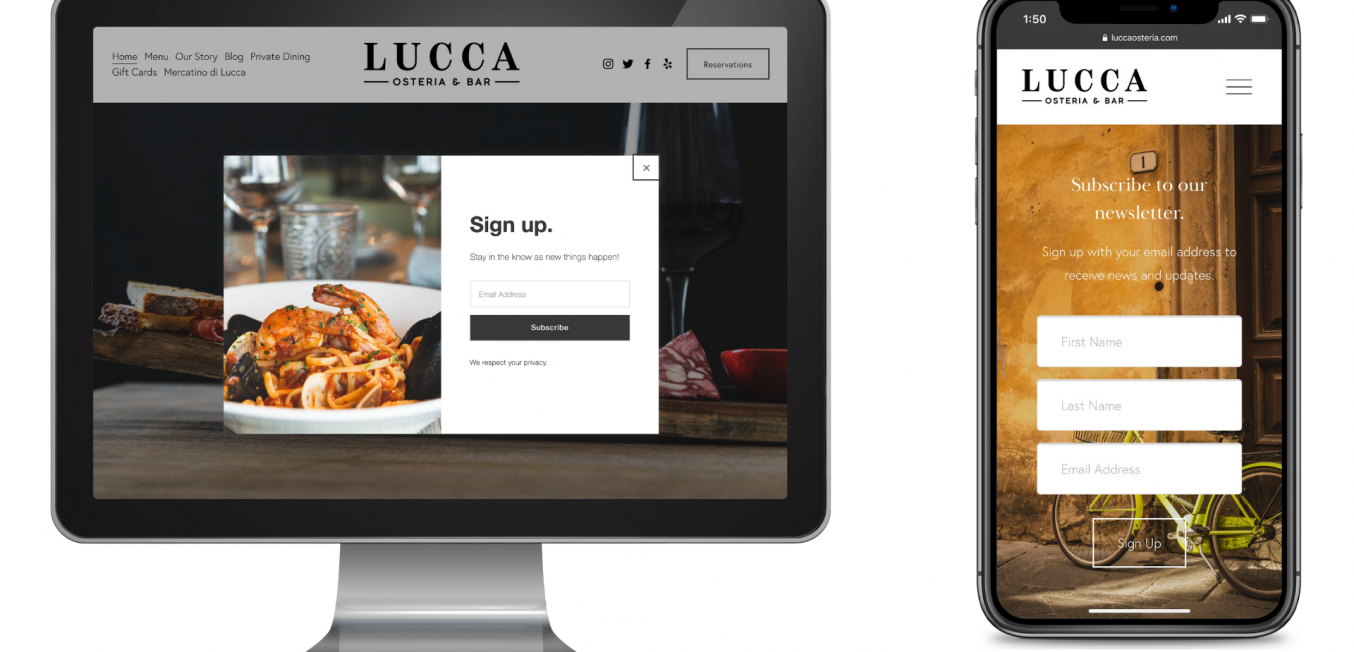 Website design for Lucca Osteria & Bar in Oak Brook