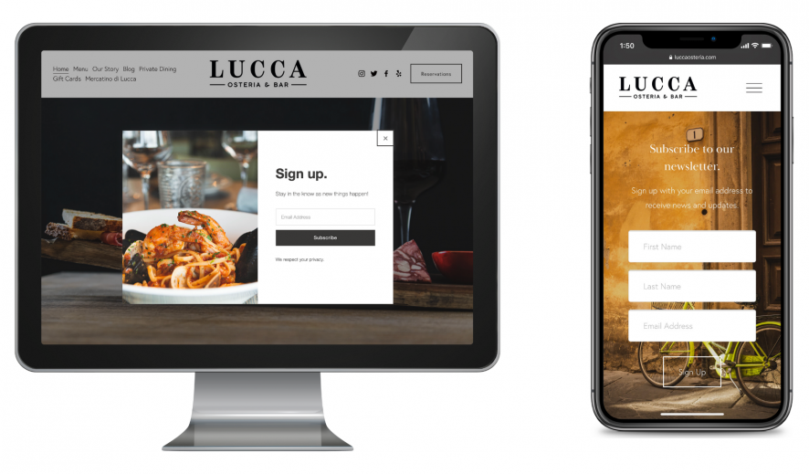 Website design for Lucca Osteria & Bar in Oak Brook