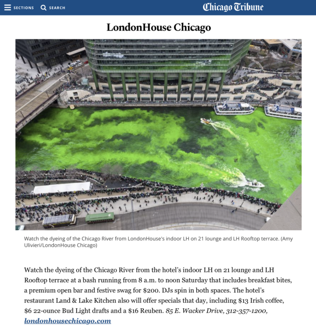 Chicago Tribune River dyeing from LondonHouse Chicago