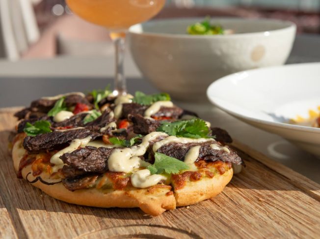 IO Godfrey Steak Flatbread on cutting board