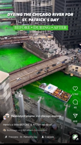 Dying the Chicago River for St. Patrick's Day from LondonHouse Chicago @chicago.explore @thewindycitymama