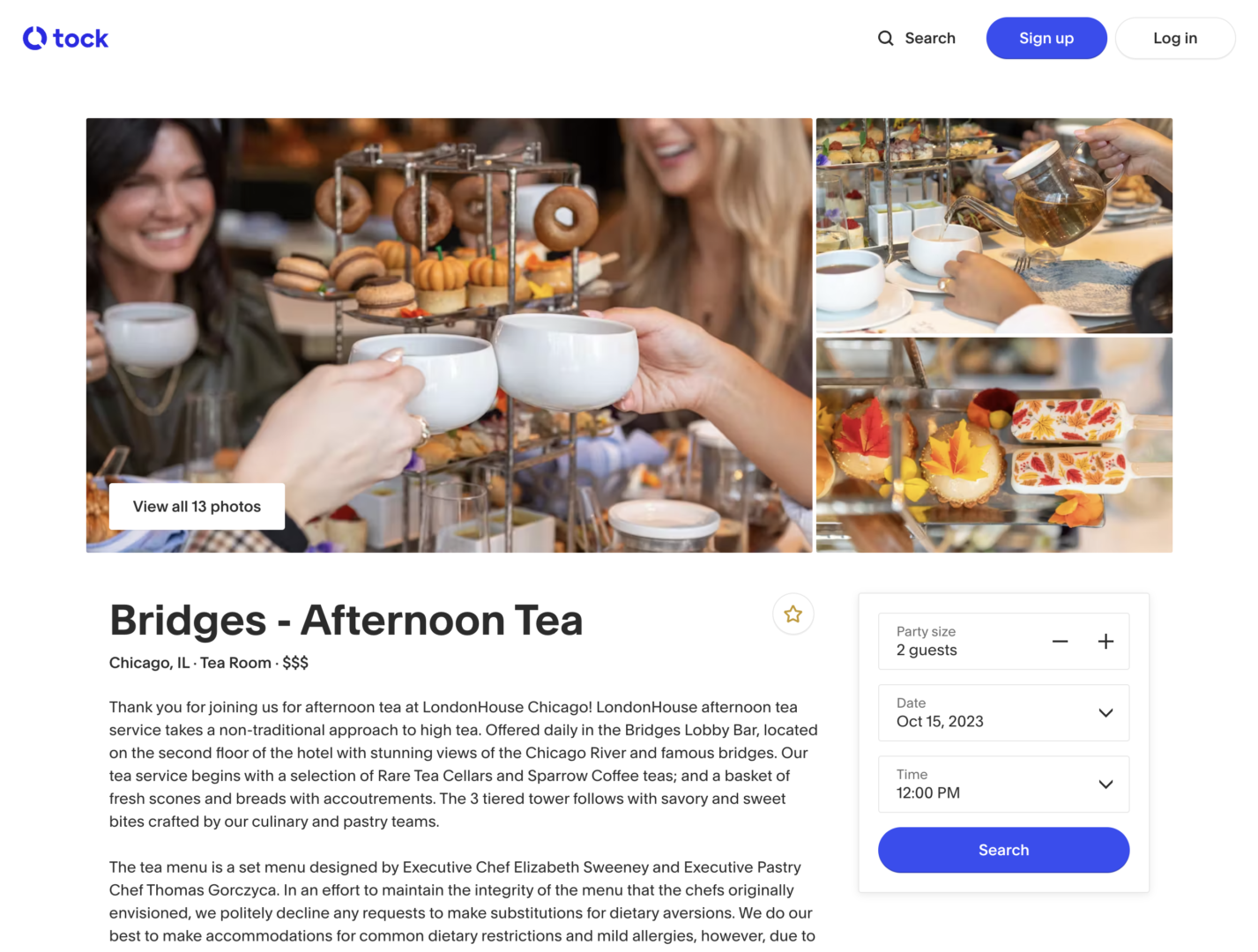Tock Reservation Page for LondonHouse Chicago Afternoon Tea
